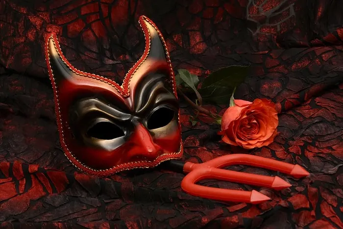 红色，黑色，魔鬼面具，面具，狂欢节，神秘，亲密，浪漫