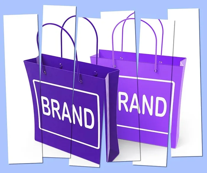 展示品牌产品标签或商标的品牌购物袋