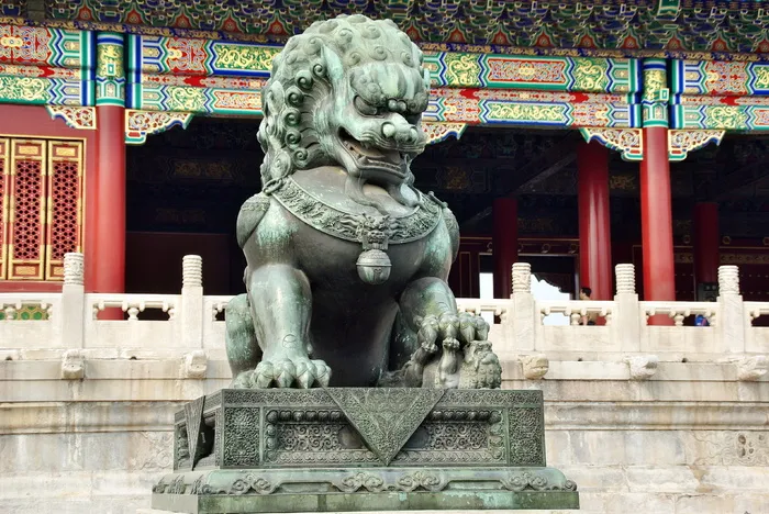 中国，紫禁城，北京，雕像，狮子，雕塑，表现，建筑
