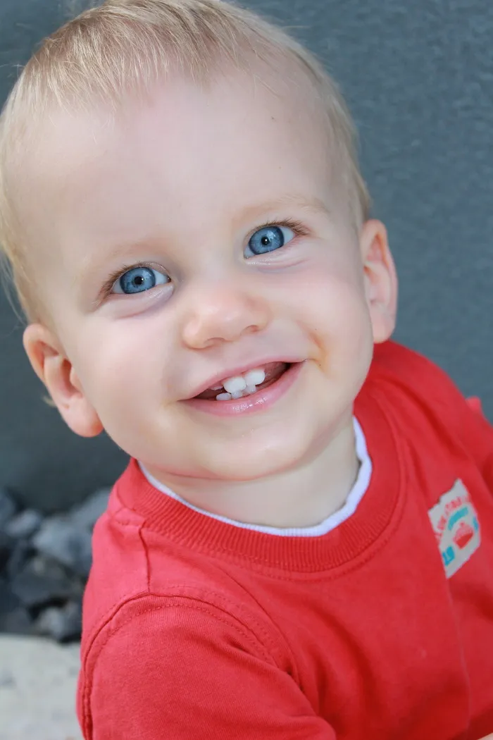 男孩，微笑，穿着，红色，圆领t恤，婴儿，微笑，奶酪