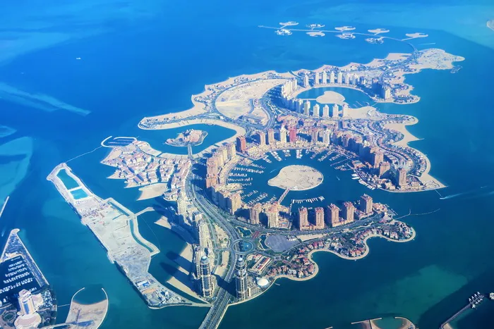 人工岛、卡塔尔、多哈、全景、建筑、城市、建筑、海洋