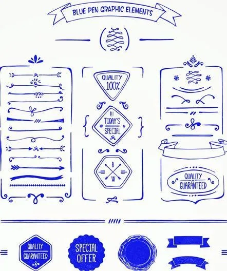 手工绘制的菜单设计元素02蓝