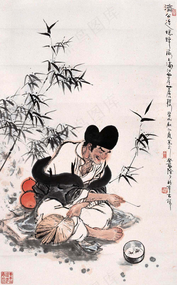 济公逗蟋蟀水墨画图片 - 菜鸟图库