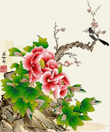 中国风格花鸟工笔画