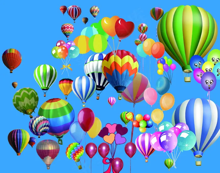 各种颜色式样的热气球
