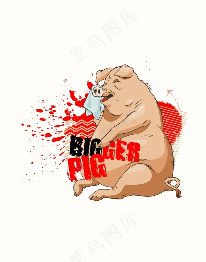 卡通动物猪插画欧美插画图案