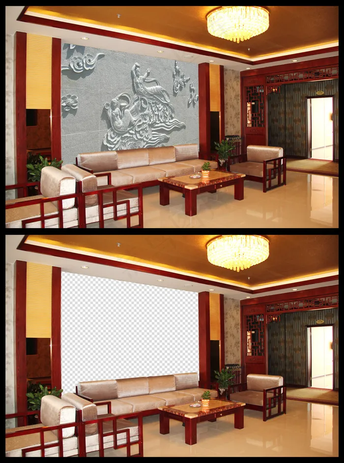 中式客厅电视背景墙样机画册印刷图
