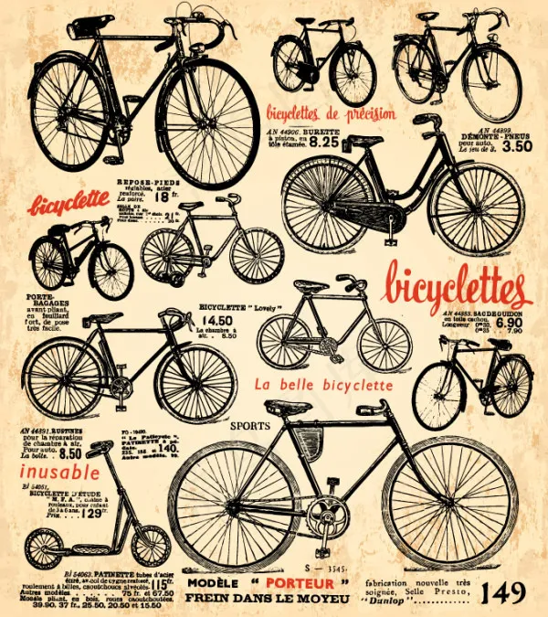 复古自行车插图矢量图 AI