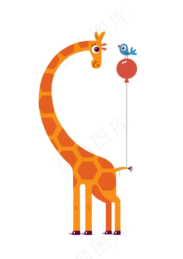 长颈鹿卡通动物图案插画气球小鸟