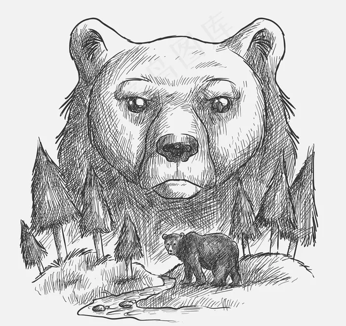 熊头像素描手绘素材