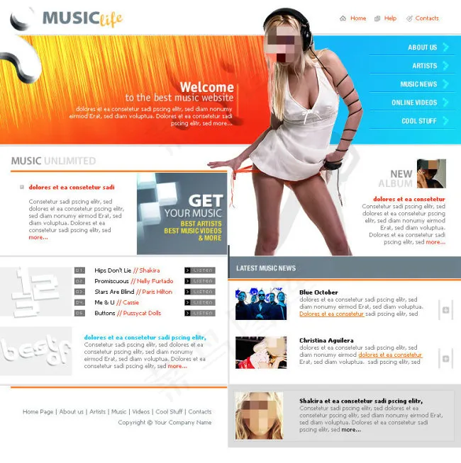 音乐类网页psd模板