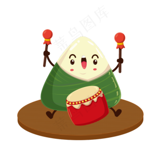 节打鼓卡通粽子,免抠元素格式: psd端午节卡通粽子手绘插画元素格式