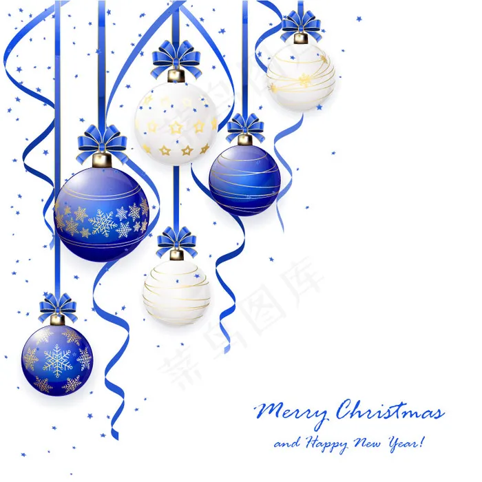 蓝色和白色圣诞球矢量素材
