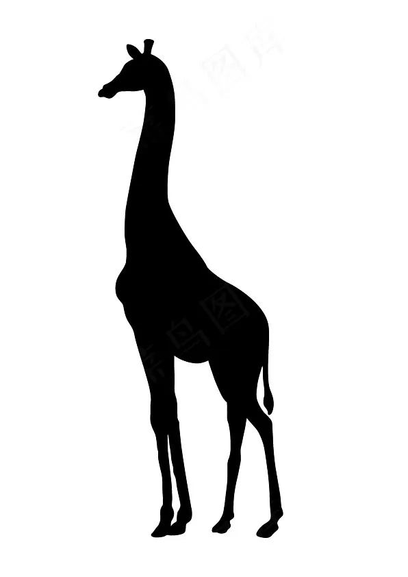卡通动物长颈鹿剪影动物简笔画黑白插...