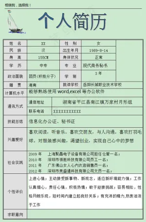 简明表格个人简历模板预览图