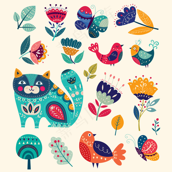 卡通森系动物手绘装饰插画背景epsepsai矢量模版下载