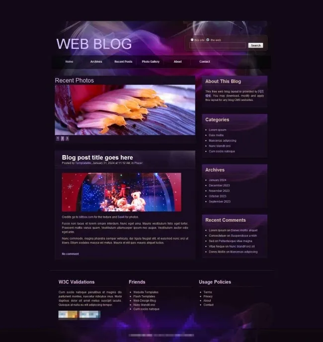 暗紫色博客模板
