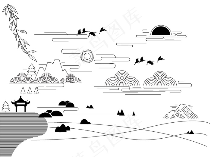 风景线条图案图标ai矢量模版下载