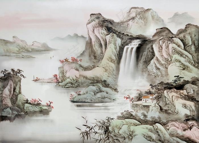 山水水墨画背景图片 菜鸟图库