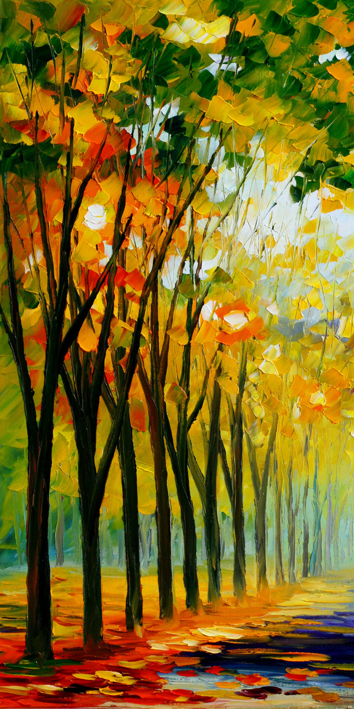 唯美高清树木风景油画玄关背景墙