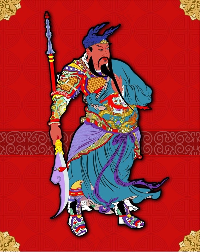 中国年画门神关羽ai矢量模版下载