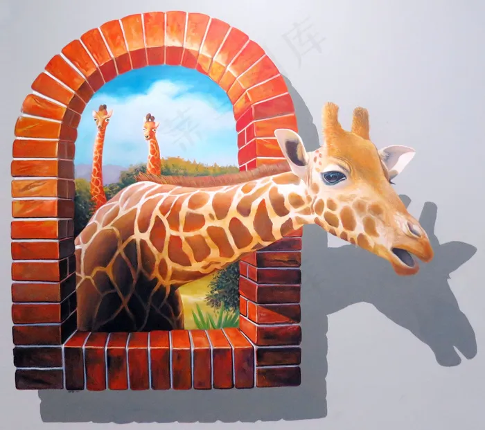 3d壁画长颈鹿图片