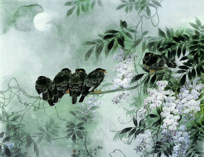 高清国画素材工笔花鸟之春天来了 - 菜鸟图库