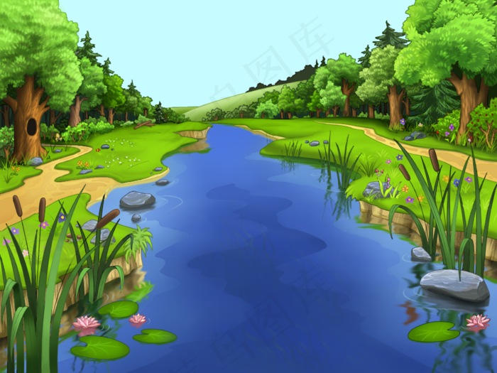 卡通小河风景图片