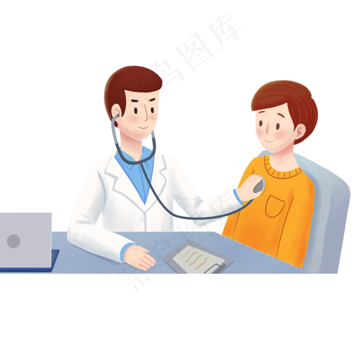 手绘卡通医生听诊病人原创元素20002000像素300dpipsd模版下载