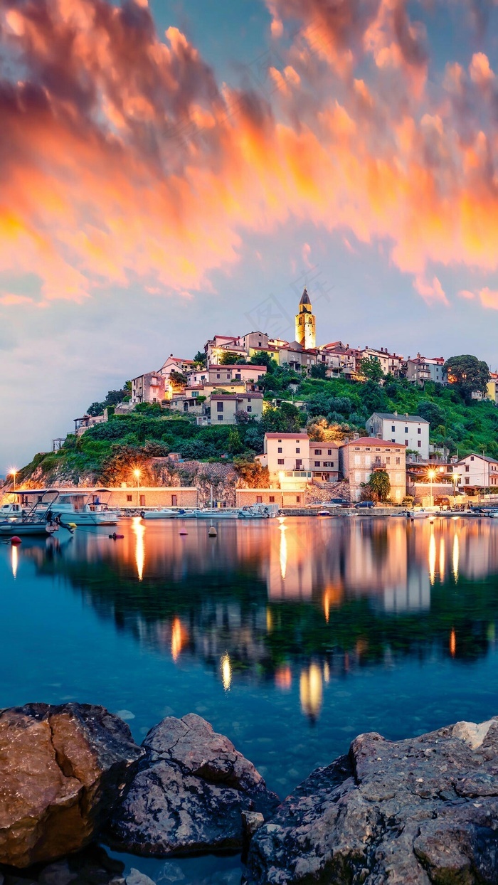 外国乡镇夜景高清摄影图片 菜鸟图库