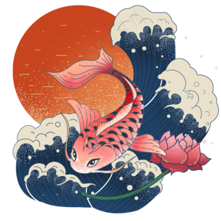 浮世绘风格锦鲤插画28801620px300dpipsd模版下载