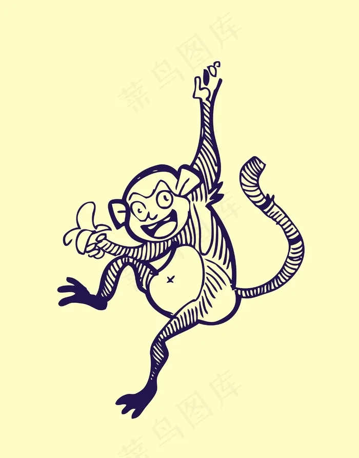 手绘动物简笔插画卡通动物猴子