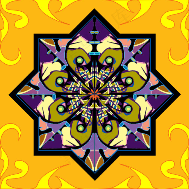 本素材作品名称为撞色对称植物适合纹样