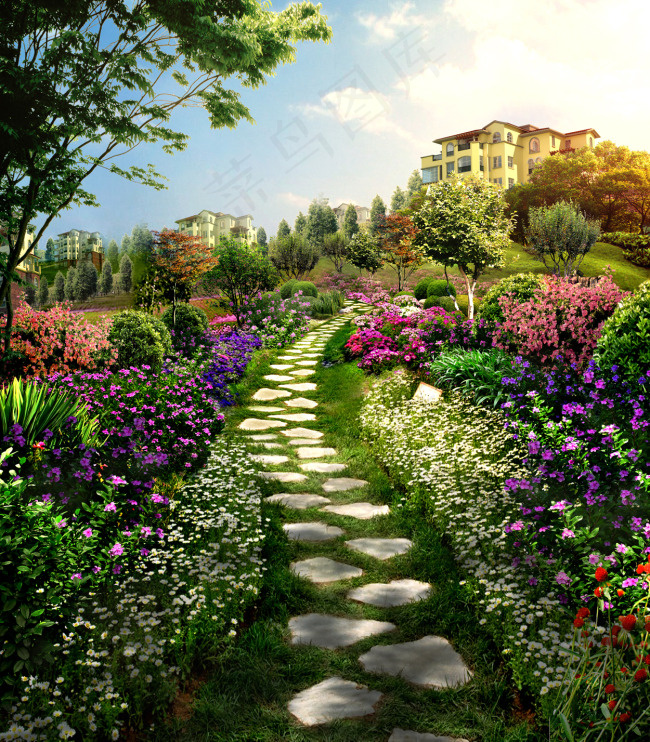 长满鲜花的小路(1875x2143(dpi:30))psd模版下载