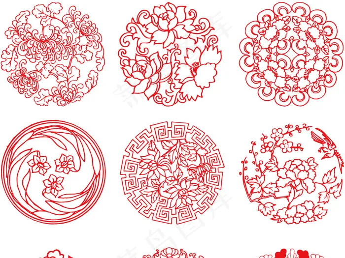 红色中国风传统纹饰图案矢量素材