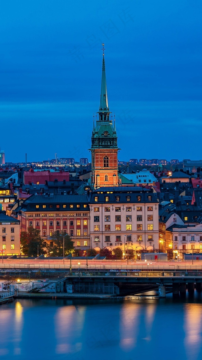 外国乡镇夜景高清摄影图片 菜鸟图库