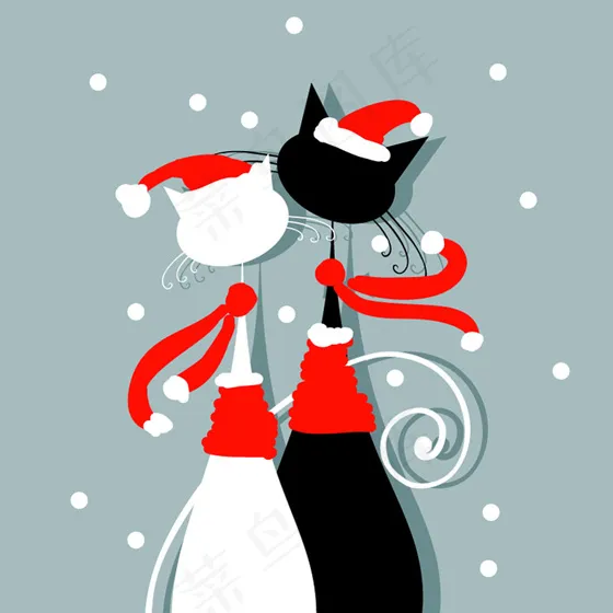 过圣诞节的卡通小猫设计