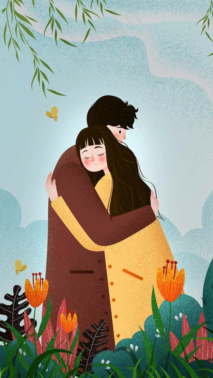 插画一对相拥的情侣高清摄影图片其他插画