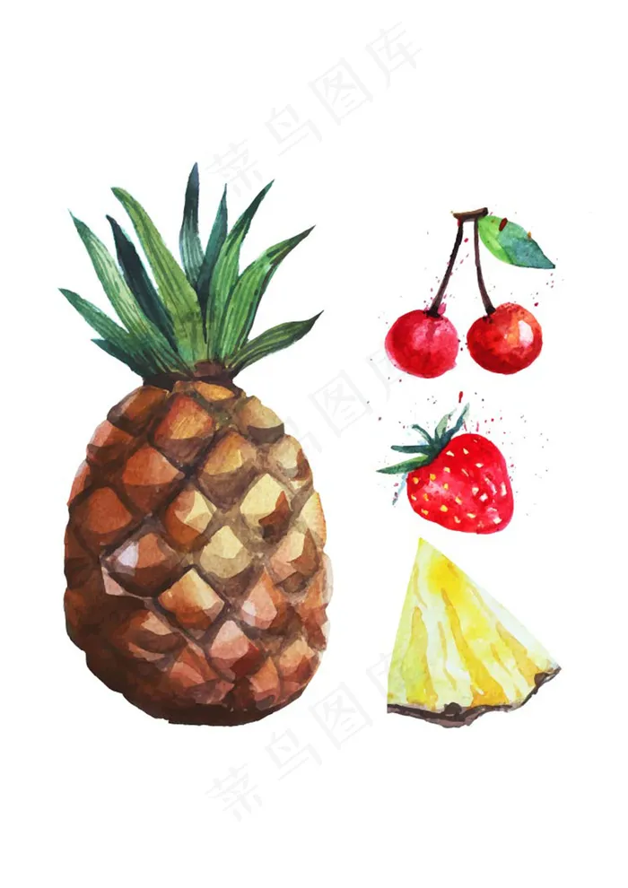 手绘水彩效果水果图案素材
