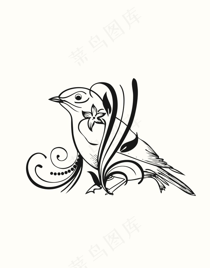 黑白简约图案鸟插画