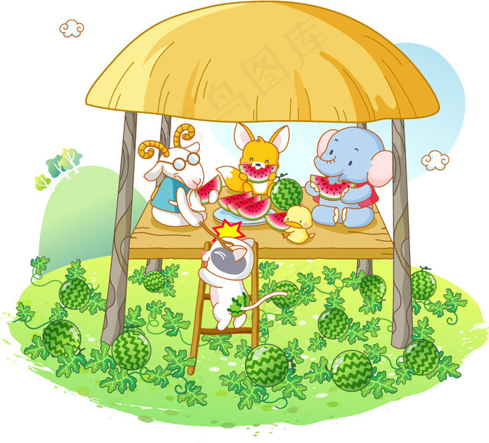 夏天西瓜卡通插画矢量素材