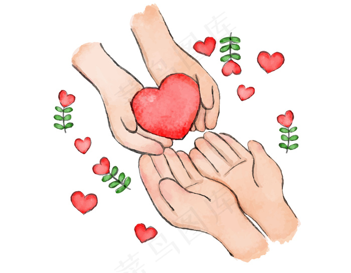 卡通绿叶传递爱心元素ai矢量模版下载