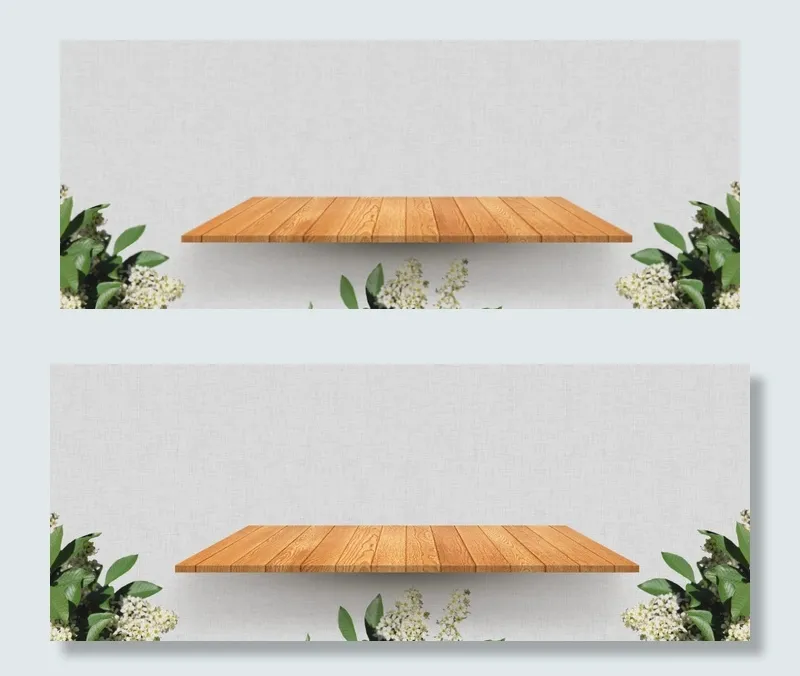 木质桌子绿色植物banner背景素材