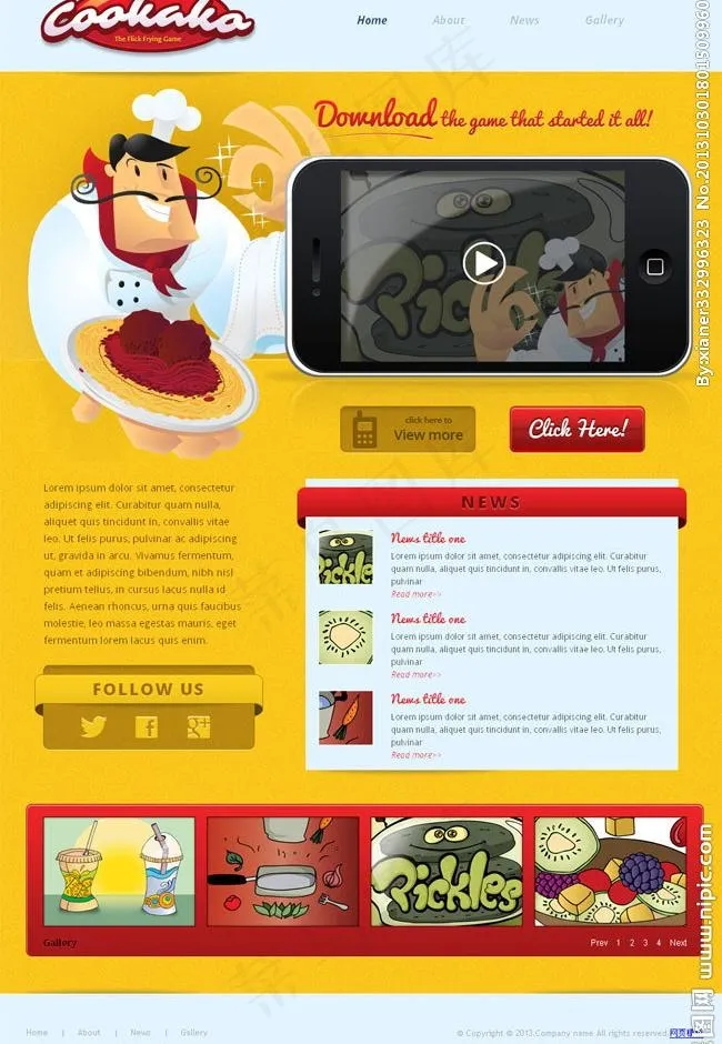 黄色卡通美食网站模板图片