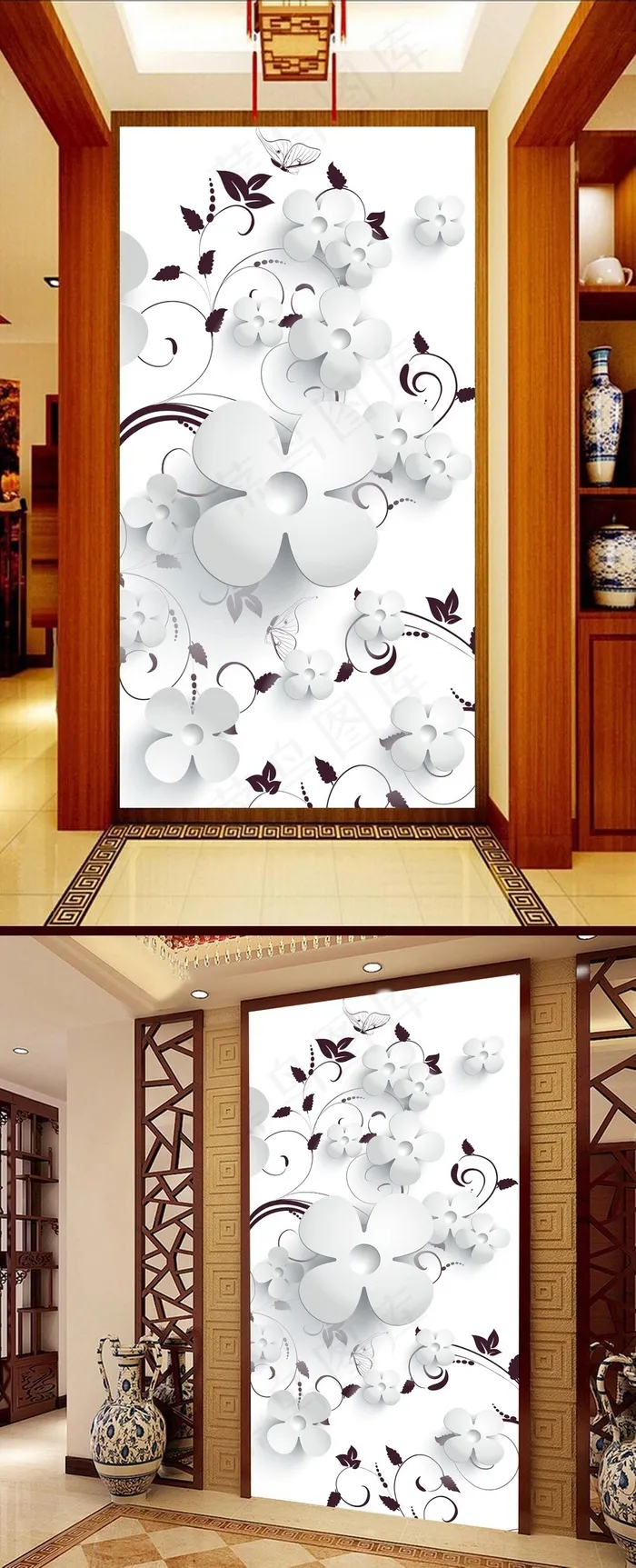 抽象花朵3D玄关壁画背景墙