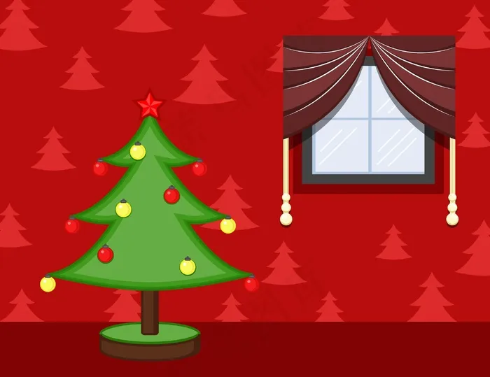卡通背景的圣诞节庆祝活动的房间装饰...