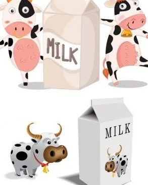 卡通牛矢量牛奶盒和