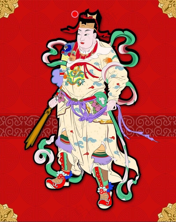中国年画门神杨戬ai矢量模版下载