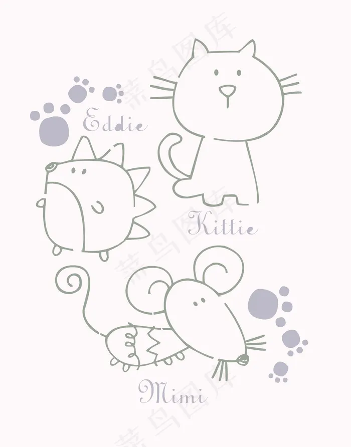 猫咪老鼠刺猬手绘简笔画