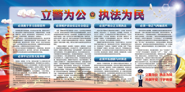 蓝色个性执法为民立警为公展板5315x2776dpi300psd模版下载